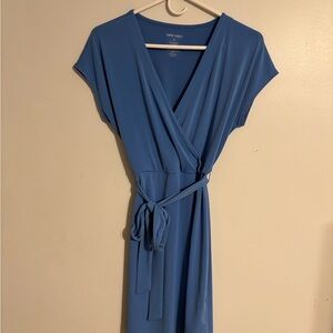 Nine West Blue Sheath Wrap Dress with Tie Front